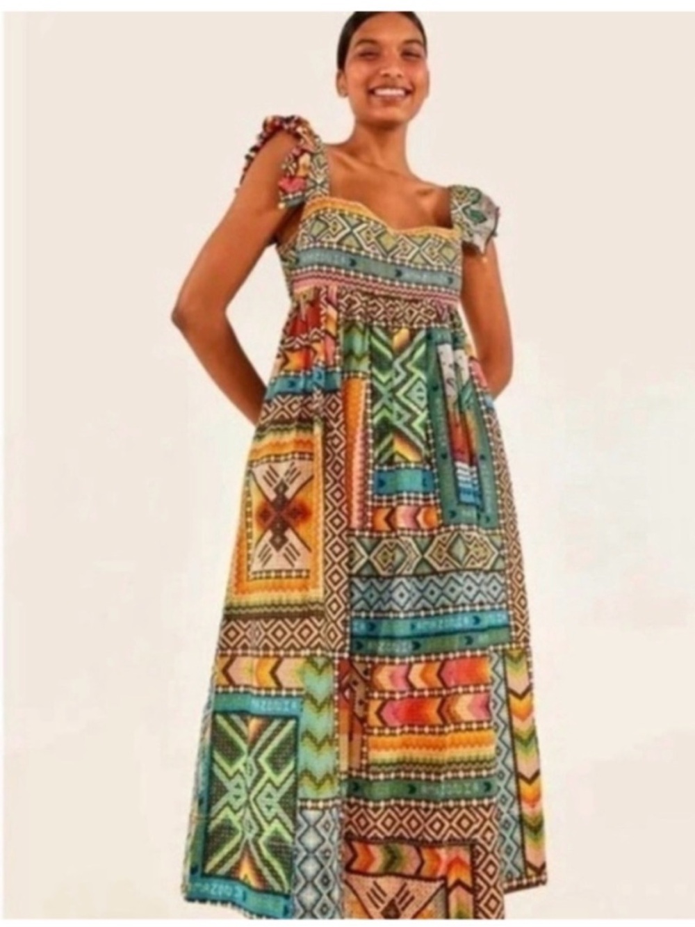 Farm Rio Banana Scarves Colorful Printed Midi Dress